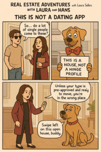 Comic strip of Laura and Hans handling an awkward visitor who treats an open house like a dating app