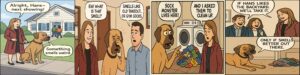 Laura and Hans discover a foul odor during a home showing and trace it to a pile of laundry in this comic strip