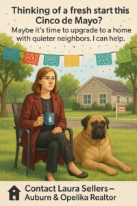 Laura and Hans sit in the backyard during Cinco de Mayo, reacting to noisy neighbors setting up a loud party.