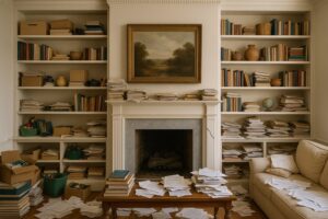 outdated home design trend – popcorn ceiling, shiplap, and open shelving