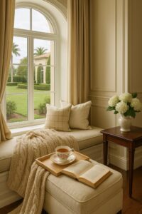 cozy hygge-style home with warm lighting and blanket