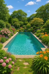 Dream backyard in Auburn AL with pool, fire pit, and garden