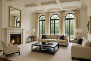 cozy kitchen, relaxing living room, peaceful bedroom, and backyard with seating