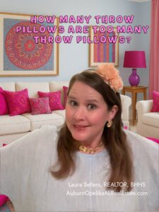 Too many throw pillows on a sofa in Auburn home