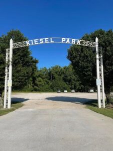 Trail and field view at Kiesel Park in Auburn, Alabama