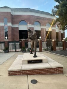 Auburn University Plainsman Park, Jordan-Hare Stadium, and Tiger Walk statues on morning walk