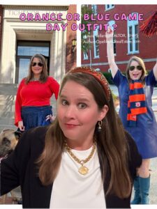 Auburn fans in orange and blue game day outfits