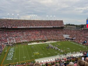 Auburn fans celebrating big win at Jordan-Hare Stadium