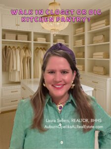 Walk-in closet and big kitchen pantry options in Auburn, Alabama homes
