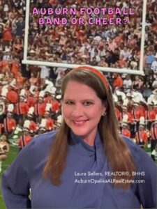 Auburn University marching band performing at halftime in Jordan-Hare Stadium