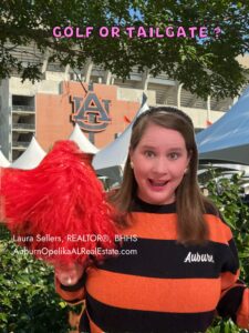 Auburn University Club golf course and downtown Auburn tailgate party scene.