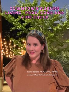 A view of downtown Auburn near Auburn University showing condos, shops, and walkable streets.