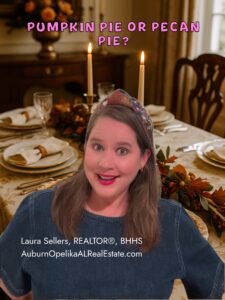 Pumpkin and pecan pies on a Southern Thanksgiving table in Opelika, Alabama.