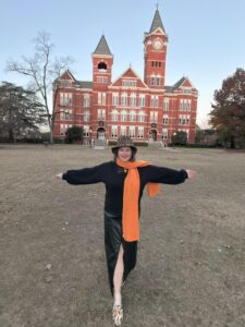 Samford Hall clock tower and downtown Auburn Alabama