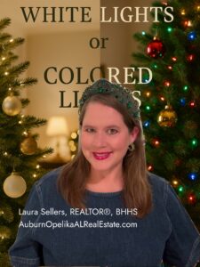 Christmas lights in Auburn featuring both colored and white lights