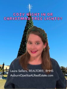 Christmas lights in Auburn and Opelika with cozy home holiday scenes.