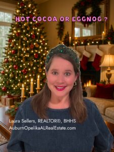Hot cocoa and eggnog cups on a Christmas table in Opelika