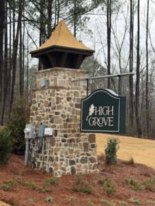 High Grove Auburn Alabama estate lot entrance sign