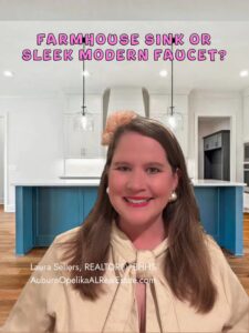 Farmhouse sink vs modern faucet kitchen design in Auburn Alabama home