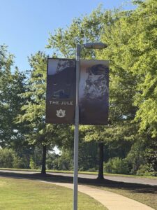 Jule Collins Smith Museum outdoor art and lake in Auburn Alabama