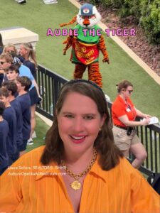 Aubie the Tiger interacting with Auburn fans during Auburn football weekend