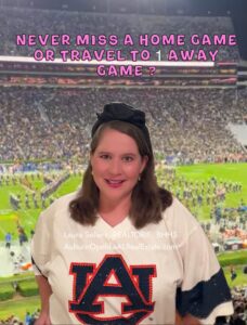 Auburn football game day featuring Jordan-Hare Stadium, Tiger Walk, Auburn University Chapel, Auburn fans, and game day homes near campus.